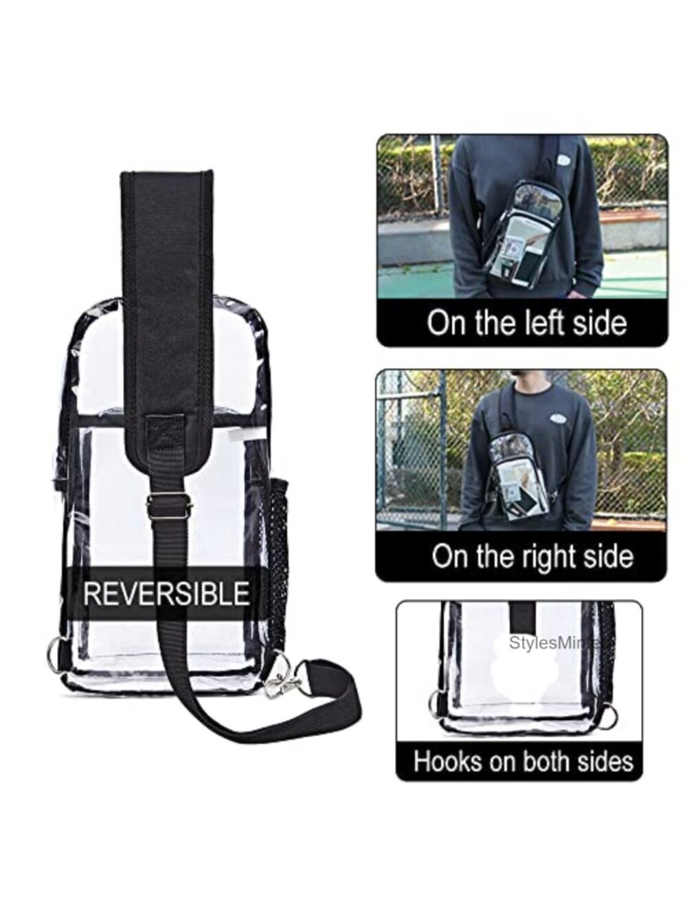 Clear Sling Bag Stadium Approved Shoulder Backpack PVC Travel Essentials - Picture 5 of 6